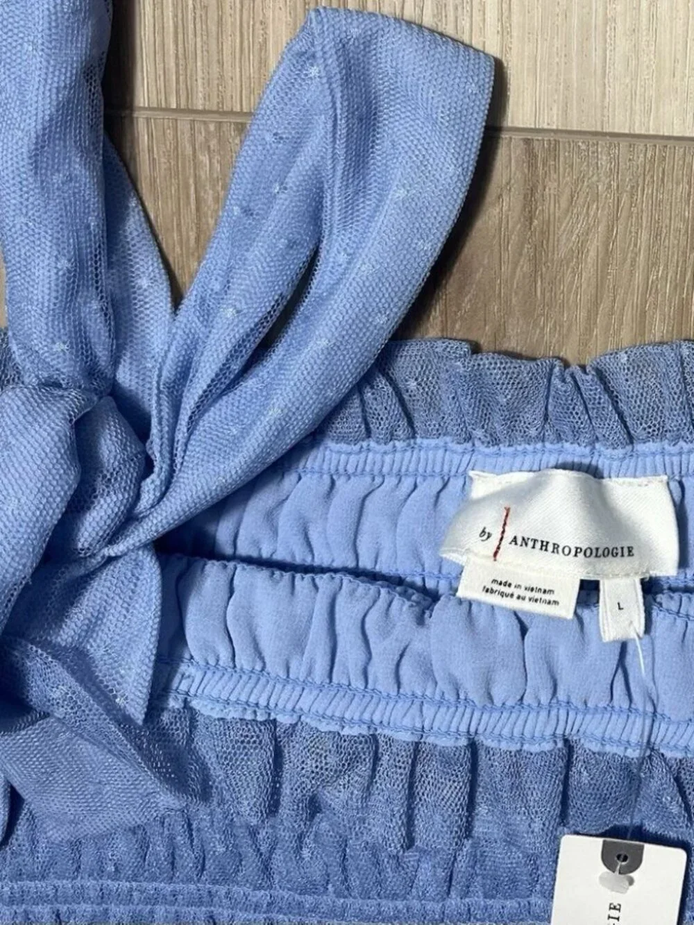 NWT Anthropologie Blue Smocked Blue Cami Top - Women Size Large